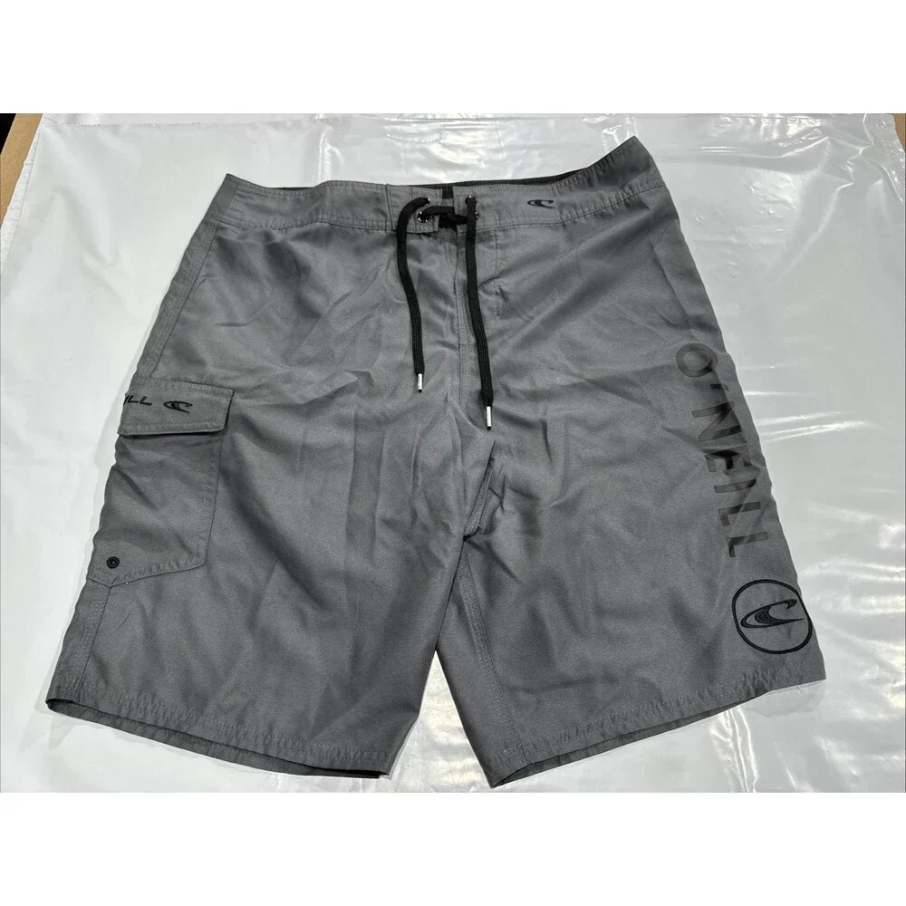 O'Neill Santa Cruz Solid 2.0 Board Shorts Men's 33 Gray Drawstring Waist CEB160